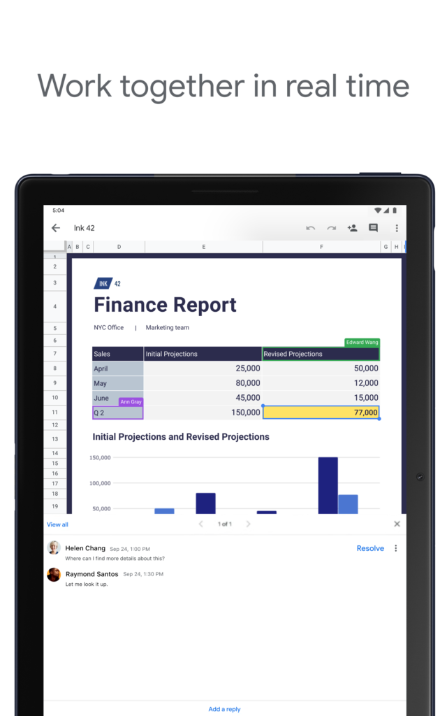 GOOGLE ANDROID APPS DOCS EDITORS SHEETS visual data 7